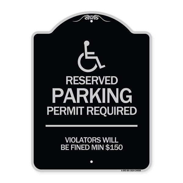 Connecticut Reserved Parking Permit Required Violators Fined Min $150 Alum, 24" x 18", BS-1824-24658